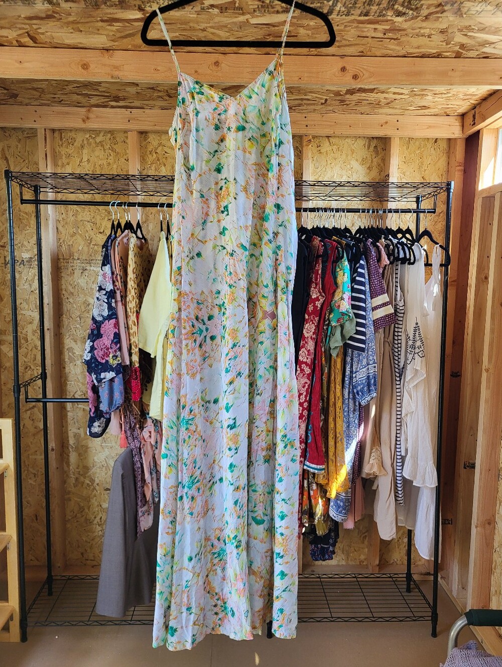 ESSENTIEL ANTWERP Silk Floral Maxi Dress in White with Yellow and Green Accents - Picture 2 of 6